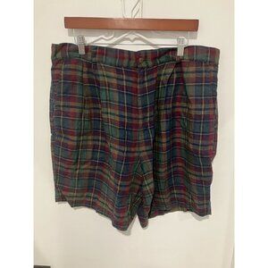 John Ashford Sport Men's Vintage 100% Linen Plaid Golf Shorts, Multi, Size 38